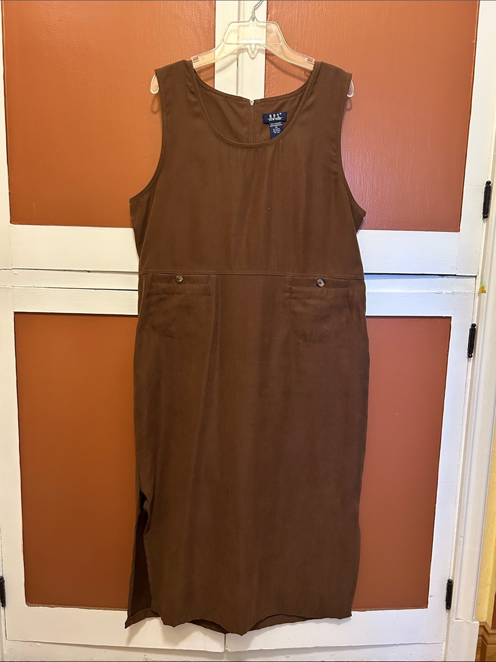 D.P.S. New York Chocolate Brown Sleeveless Midi Shift Dress Size M Zip Up Back